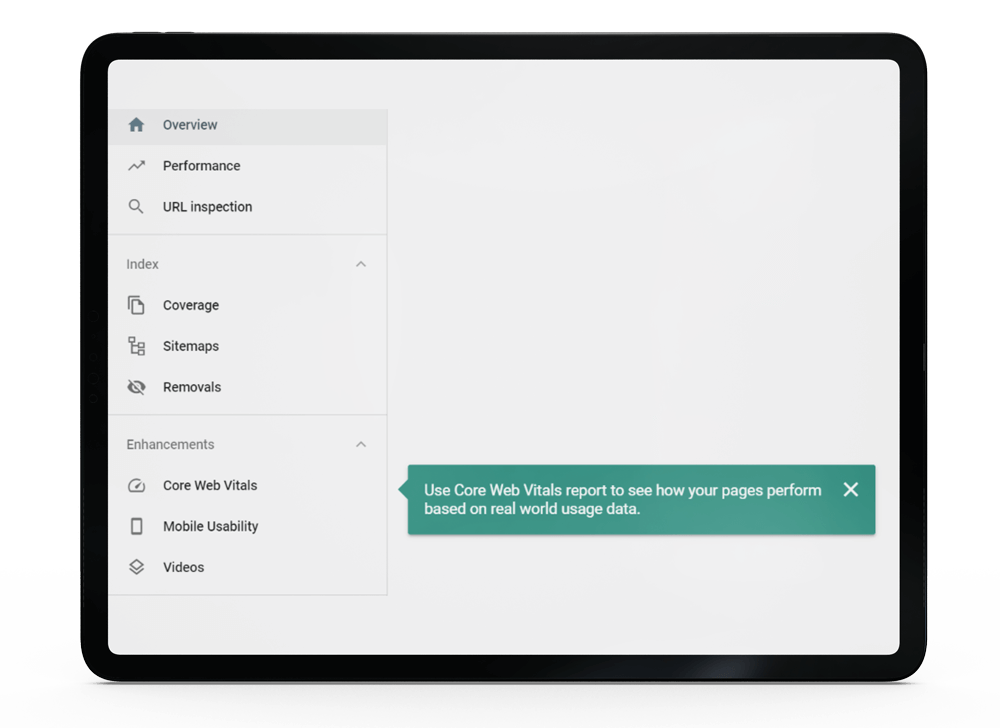 A tablet showing a core web vitals report