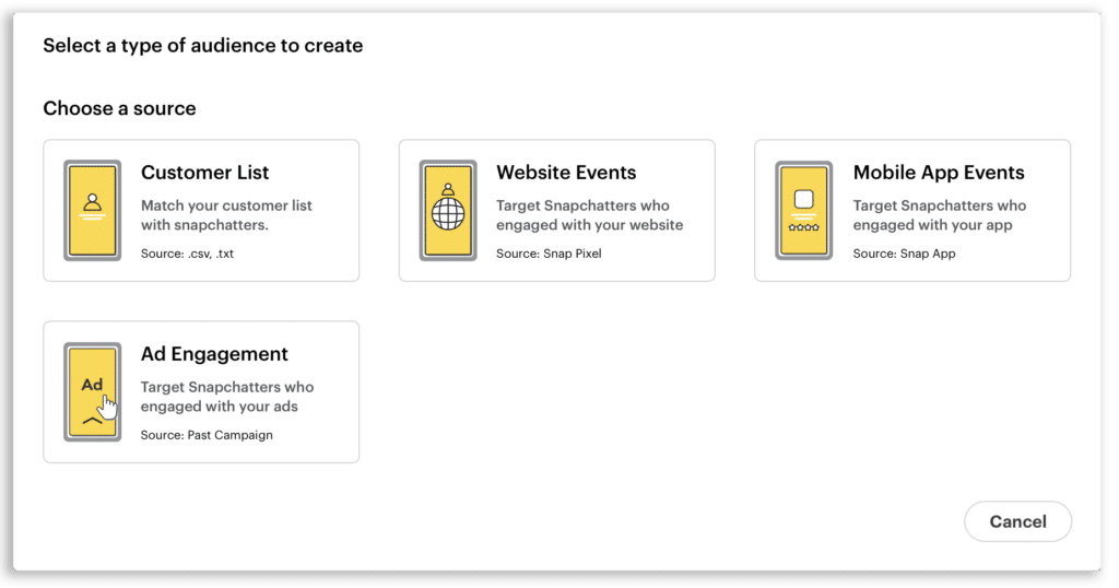 Select a type of audience to create