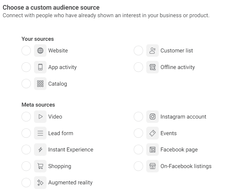 Choose a custom audience source