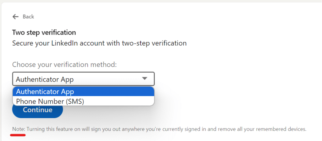 Two Step Verification Methods LinkedIn